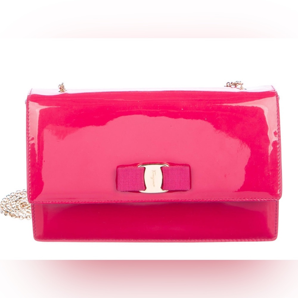 Barbie pink patent ferragamo crossbody purse